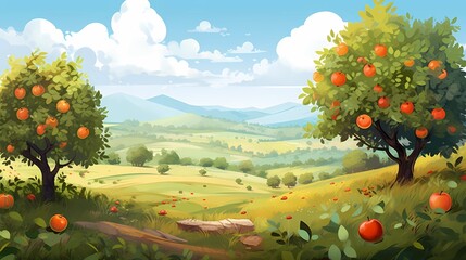 Beautiful Green Orchard with Clear Sky. Realistic Drawing. Concept Art Scenery. Book Illustration Video Game Scene. Serious Digital Painting. CG Artwork Background. Generative AI.
- 618646017