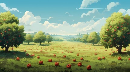 Beautiful Green Orchard with Clear Sky. Realistic Drawing. Concept Art Scenery. Book Illustration Video Game Scene. Serious Digital Painting. CG Artwork Background. Generative AI.
- 618646020