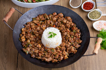 Meat Saute Turkish Et sote with Pie Meat - Sac Tava - Sac Kavurma