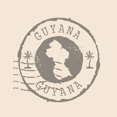 Stamp Postal of Guyana. Map Silhouette rubber Seal.  Design Retro Travel. Seal  Map of Guyana grunge  for your design.  EPS10