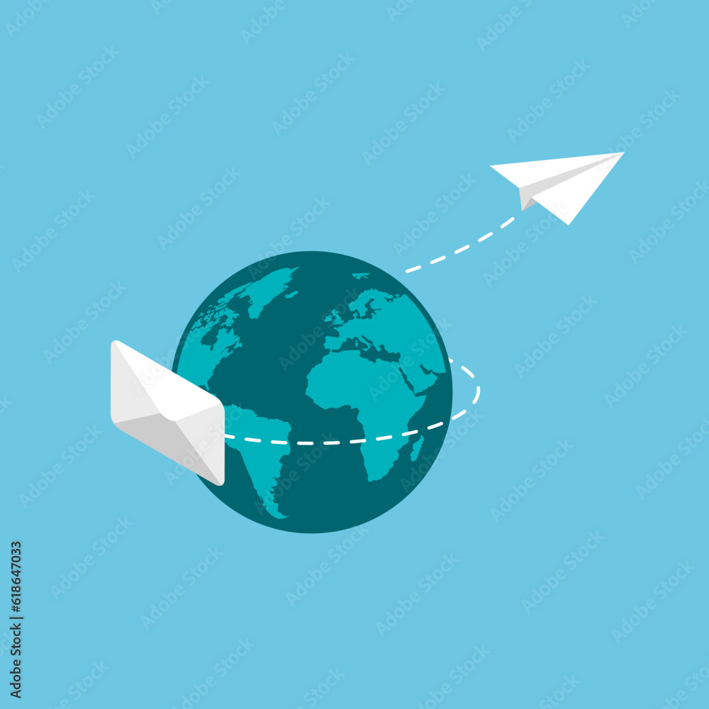 Aufkleber email marketing and messaging. concept of mail sending with paper plane. flying envelope. vector ill