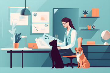  Flat vector illustration doctor veterinarian at clinic 
