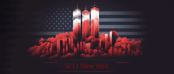 Think back to 9/11 in New York. Banner. Generated AI - obrazy, fototapety, plakaty