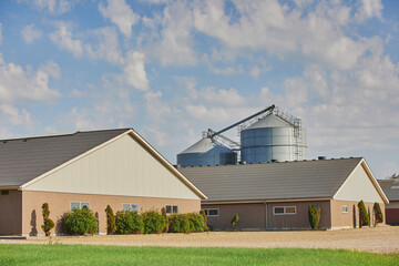 Modern pig farm in Denmark. Rural landscape