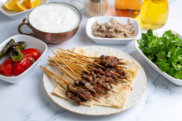 Traditional delicious Turkish foods; skewers (Turkish name; cop sis)