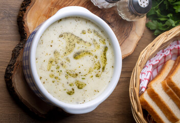 Traditional delicious Turkish food; Yoghurt soup (Turkish name; yayla corba)