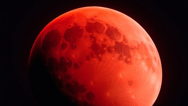 A Digital Image Illustrating A Vivid Red Moon With A Black Background
