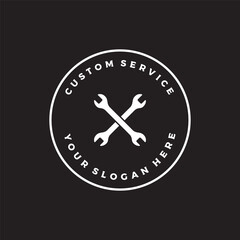 Crossed wrench logo template design with vintage gear.Logo for workshop, badge, industry,service or repair and mechanic.