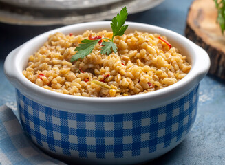 Bulgur pilaf with Firik (Turkish name; firikli bulgur pilavi)