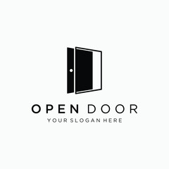 Simple open door abstract logo template design, interior with geometric shape or monogram. For building construction, business property and companies.