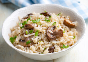 Mushroom rice pilaf, Turkish name; Mantarli pirinc pilavi.