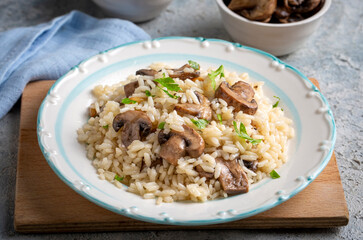 Mushroom rice pilaf, Turkish name; Mantarli pirinc pilavi.