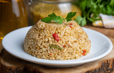 Bulgur pilaf with Firik (Turkish name; firikli bulgur pilavi)