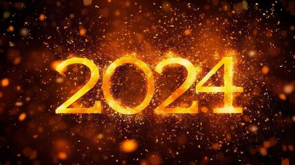 Happy New 2024 Year poster template with bokeh an light effects.