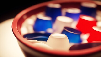 A Scene Of A Beautiful Bowl Of Colored Cups And A Red Cup