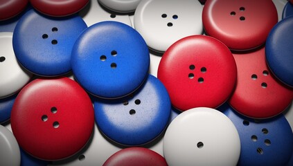 A Scene Of A Striking Assortment Of Red, White And Blue Buttons