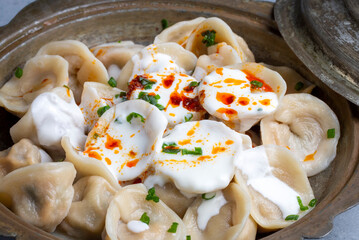 Pelmeni ravioli or Russian ravioli (Turkish name; manti)