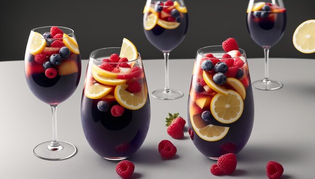 A Magically Enchanting Fruit Cocktail With A Glass Of Wine