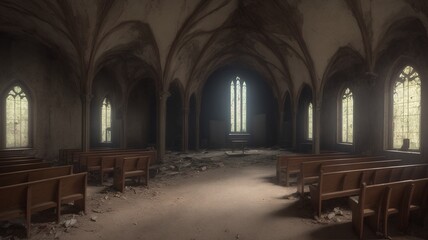 Fototapeta premium An Illustration Of A Hauntingly Beautiful Church With A Lot Of Windows