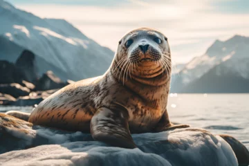 Foto op Aluminium sea lion on the rock © alphazero