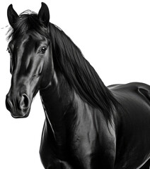 Close up portrait of a black horse isolated on white background as transparent PNG, generative AI animal