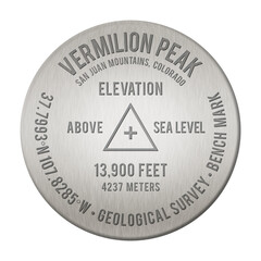 Vermilion Peak Bench Mark illustration, transparent, the 50th Tallest Mountain in the United States, in the state of Colorado