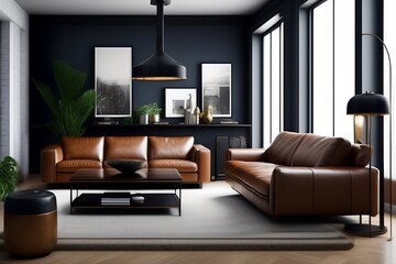 living room interior design, industrial look.