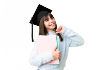 Little caucasian student girl over isolated background proud and self-satisfied