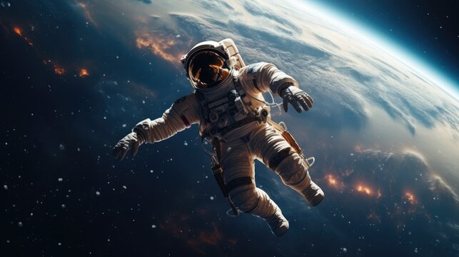?osmonaut in modern spacesuit in space. Elements of this image furnished by NASA space astronaut photos .