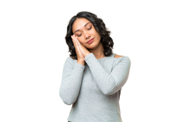 Young Argentinian woman over isolated background making sleep gesture in dorable expression