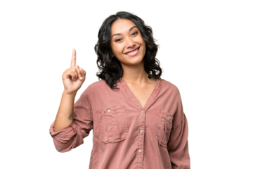 Young Argentinian woman over isolated background showing and lifting a finger in sign of the best