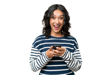 Young Argentinian woman over isolated background surprised and sending a message