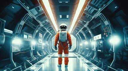 Fotobehang Сosmonaut in modern spacesuit. life of an astronaft. Elements of this image furnished by NASA space astronaut photos . © masyastadnikova