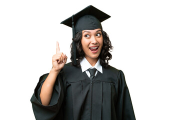 Young university graduate Argentinian woman over isolated background intending to realizes the...