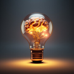 The creative idea with a brain on the light bulb