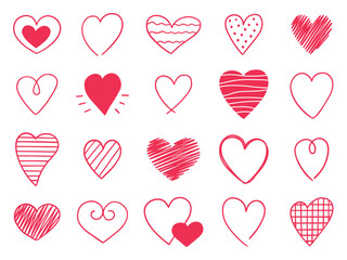 Hearts doodle set. Hand drawn vector illustration isolated on white background.