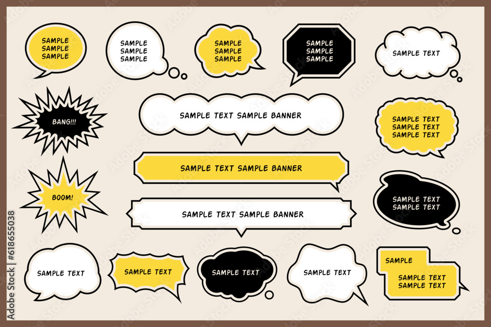 Poster simple line art / dialog callout design sets, frames, frames, illustrations changeable line width