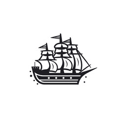 Pirate ship flag anchor, life buoy, ship steering wheel