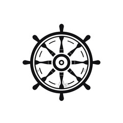 Pirate ship flag anchor, life buoy, ship steering wheel