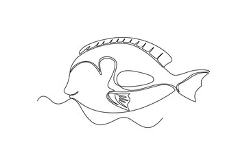 Single one line drawing Fish and wild marine animals concept. Continuous line draw design graphic vector illustration.