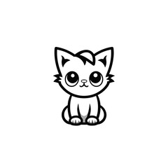 Cute looking cat, adorable kiity, kitten, graphic svg vector illustration of a little cat, young, head, big eyes