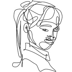 hand drawn one line art illustration woman face.one line style. Continuous line drawing, aesthetic outline for home decor, posters, wall art, illustrations, Transparent