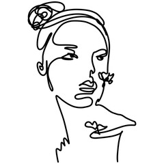 hand drawn one line art illustration woman face.one line style. Continuous line drawing, aesthetic outline for home decor, posters, wall art, illustrations, Transparent