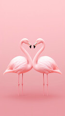two pink flamingos forming a heart shape with their graceful necks