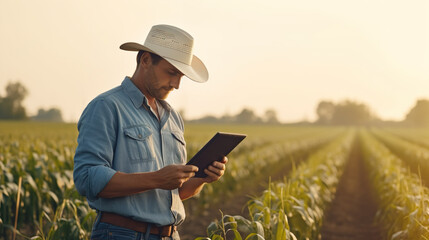 Farmer Using Digital Tablet in Corn Field