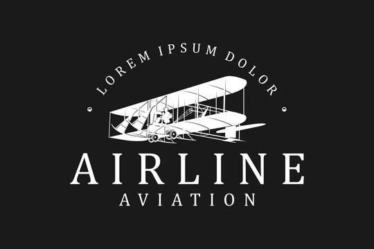 Wright brothers bi plane logo design vector illustration