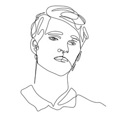 One line art of gorgeous man. One line art. One line art man.
