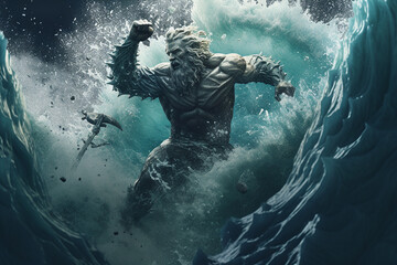 Fototapeta premium A Majestic marble statue of Poseidon, the ancient Greek god of the sea, Created with AI