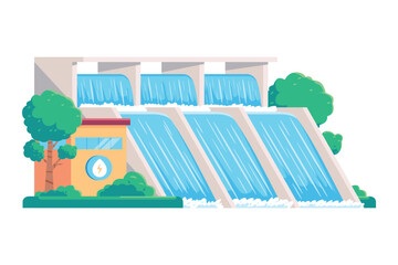 Hydropower plant vector illustration. Hydropower dam vector illustration.