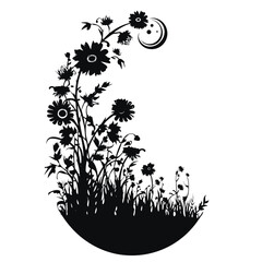 Wildflower SVG silhouette black and white isolated graphic, flower, nature